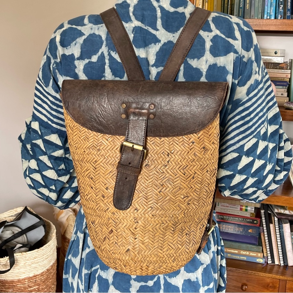 RARE Free People leather, suede, woven basket back pack. Like new. Barely used.
